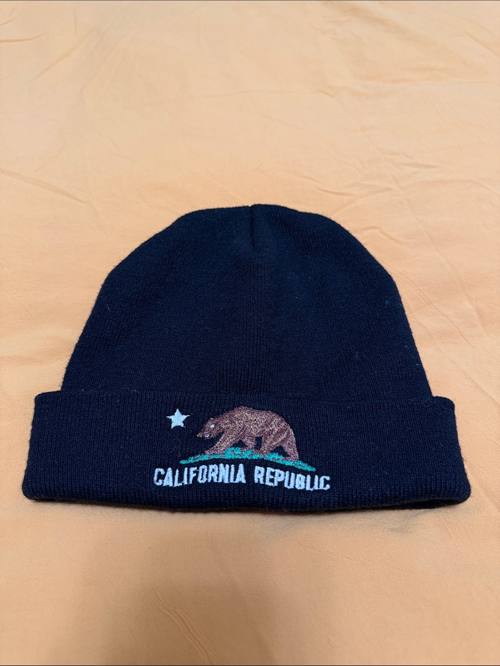 California Republic Embroidered black Knit Beanie